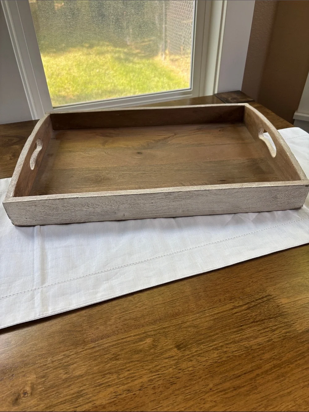 Wood Tray with Cutout Handles in Natural Brown - Home Bath Vanity Tray 20” New